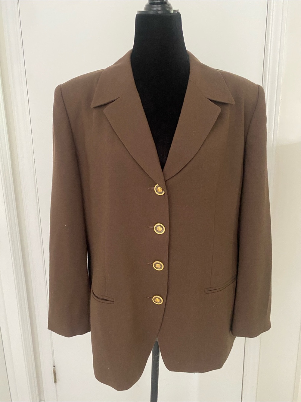 MELANIE LYNE Classic Brown Women's Lined Blazer in 100% Wool Size 14